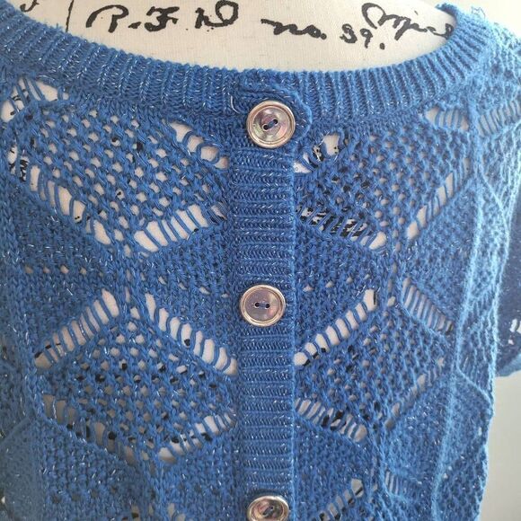Vintage y2k candie's blue crochet crop top button details maximalist mcbling - Picture 4 of 8